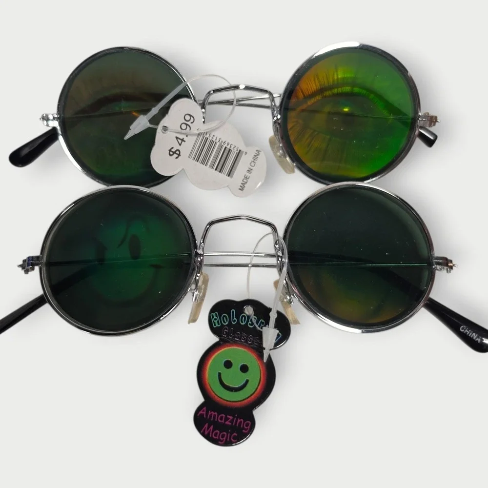 EYES + Smily Face Hologram Sunglasses Glasses LOT OF 2 VINTAGE NOS TAG NEW 1990s